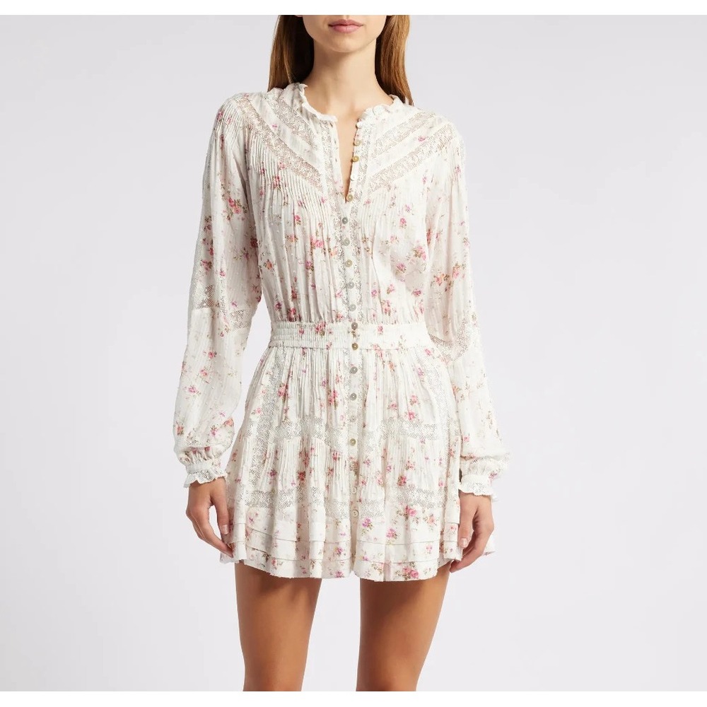 NEW Love Shack Fancy Calia Long Sleeve Mini Dress-Ivy Blush Floral-Womens Sze XS - Picture 3 of 16